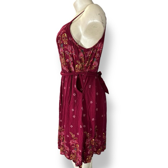 TORRID Maroon Red Sugar Skull Floral Print Belted Tank Midi Dress 3 3X - Picture 5 of 12